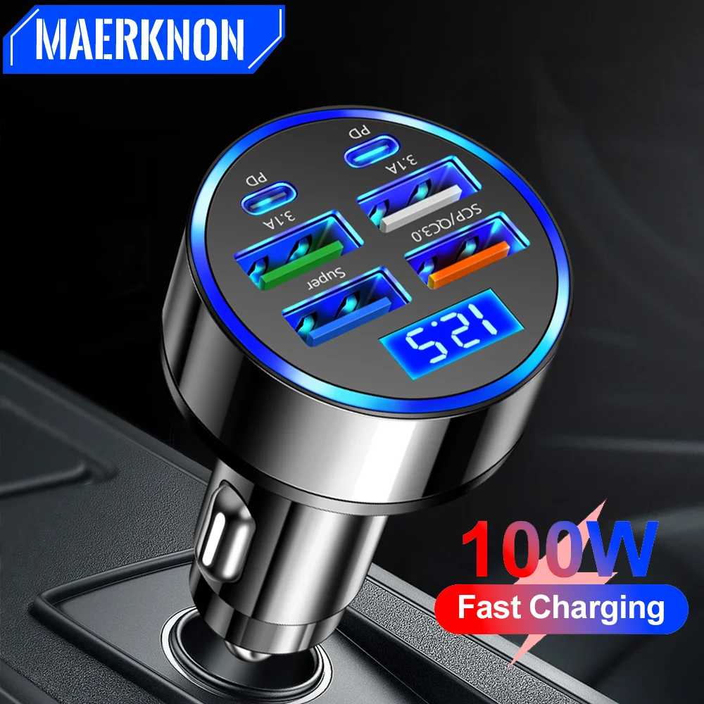 100 W USB-Autoladegerät Schnellladung Typ C PD Handy-Ladegeräte für iPhone 15 Pro Max Xiaomi Huawei Samsung OPPO Autoladegerät