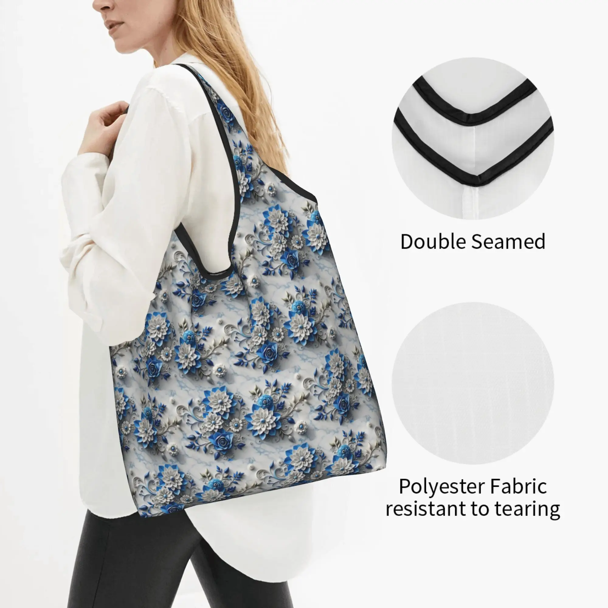 Luxury High 3D Floral Grocery Shopping Bags Fashion Shopper Tote Shoulder Bag Large Capacity  Fashion Trend 3D Flowers Handbag