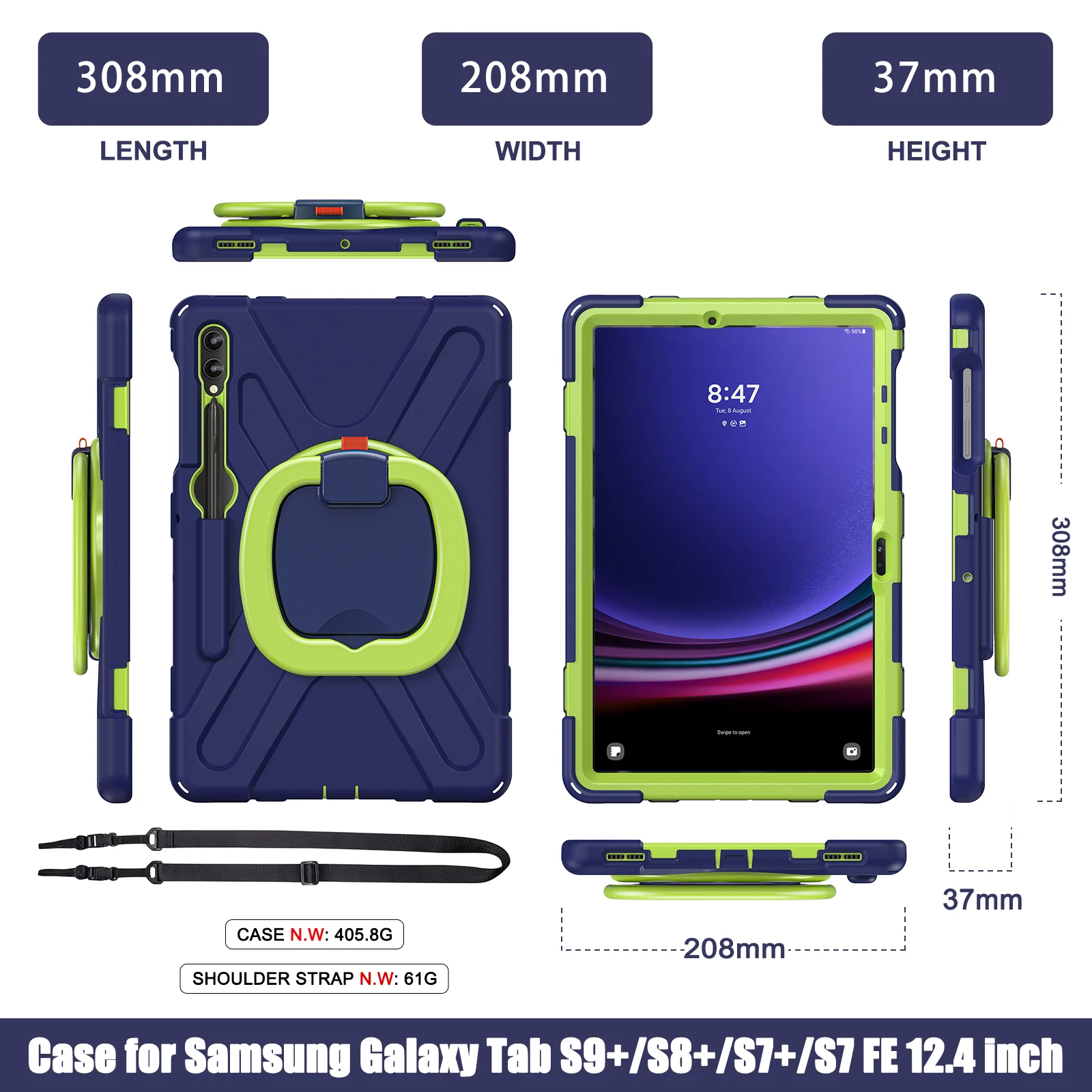 360 Rotation Hand Ring Tablet Cover For Samsung Galaxy Tab S9 FE S8 S9 S7 Plus 12.4 inch Stand Case S7FE S9 FE+ 12.4\