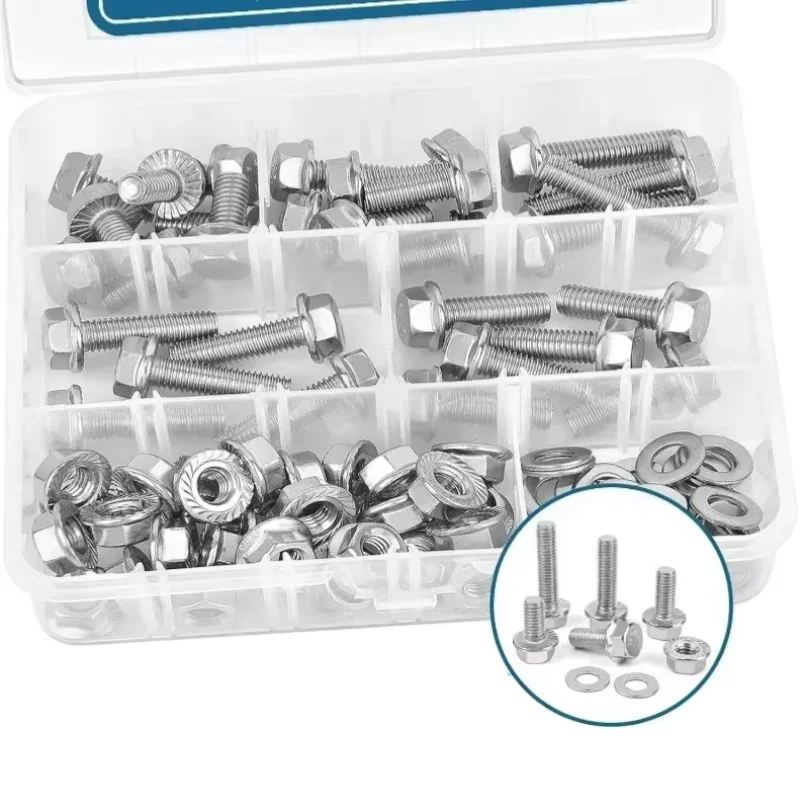 96pcs Bolt Nut Washer Kit Stainless Steel Flange Hexagon Bolt Nut Washer Assortment, M8 Hardware Fasteners Tools