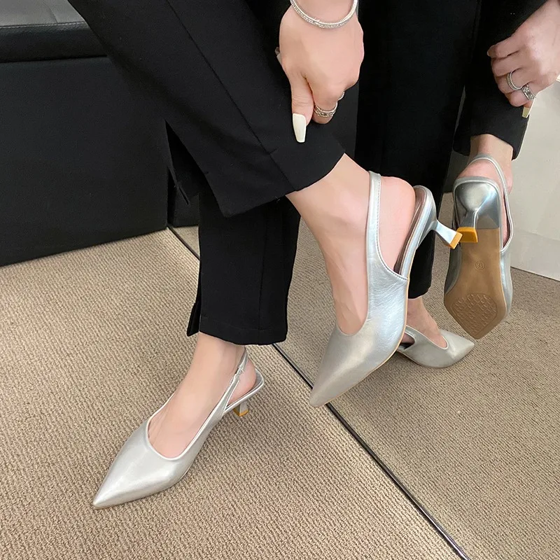 

Silver High Heels, Pointed Oversized Toe Sandals, Fairy Shoes, 2025 New Spring and Summer French Style