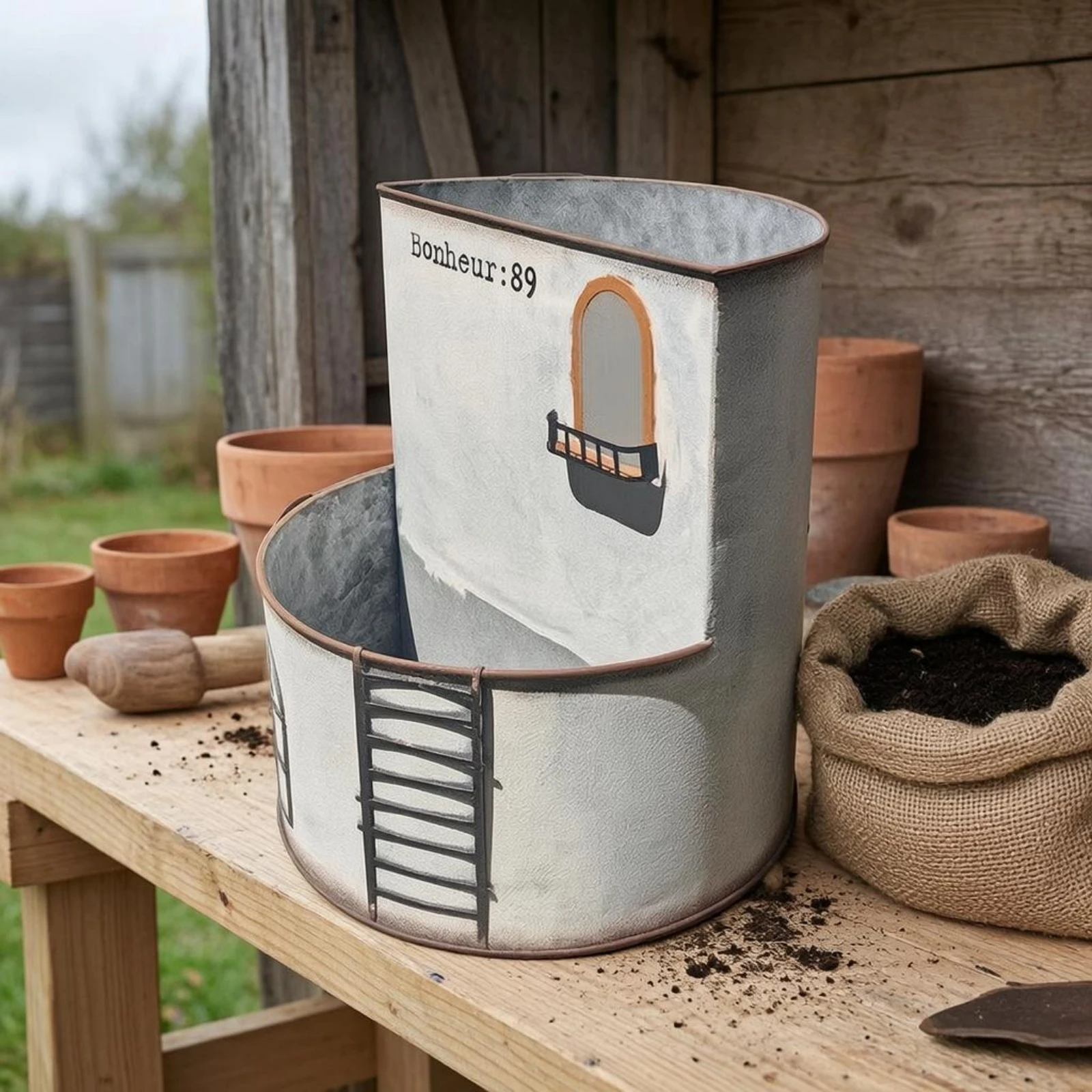 Двухслойное кашпо Castle Flower Pot с дренажным отверстием, в деревенском стиле, из кованого железа, с оконным дизайном, с доступным верхним отверстием
