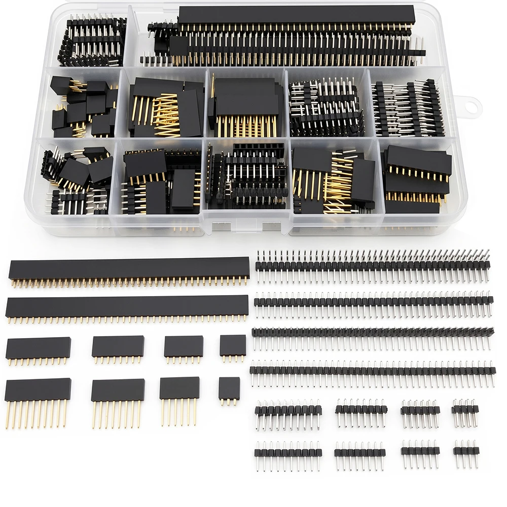 176Pcs/Box 2.54mm Single/Double Row Male and Female Breakable Pin Header Connector Kit 3/4/6/8/10/40Pin For PCB Arduino DIY