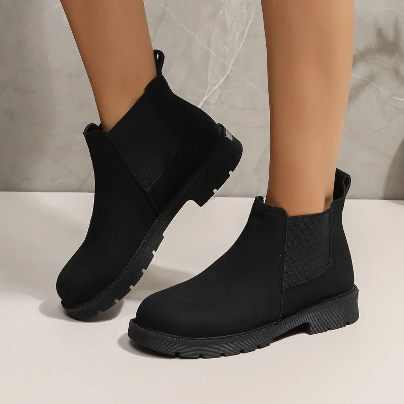 Ladies Shoes on Sale 2023 High Quality Sleeve Women's Boots Autumn Round Toe Solid Short Barrel Chunky Heel Fashion Boots