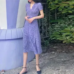 Summer Women Dresses Floral Print Long Chiffon Evening Dress Women Retro Long Beach Women Dress Casual Light Prom Purple Robe
