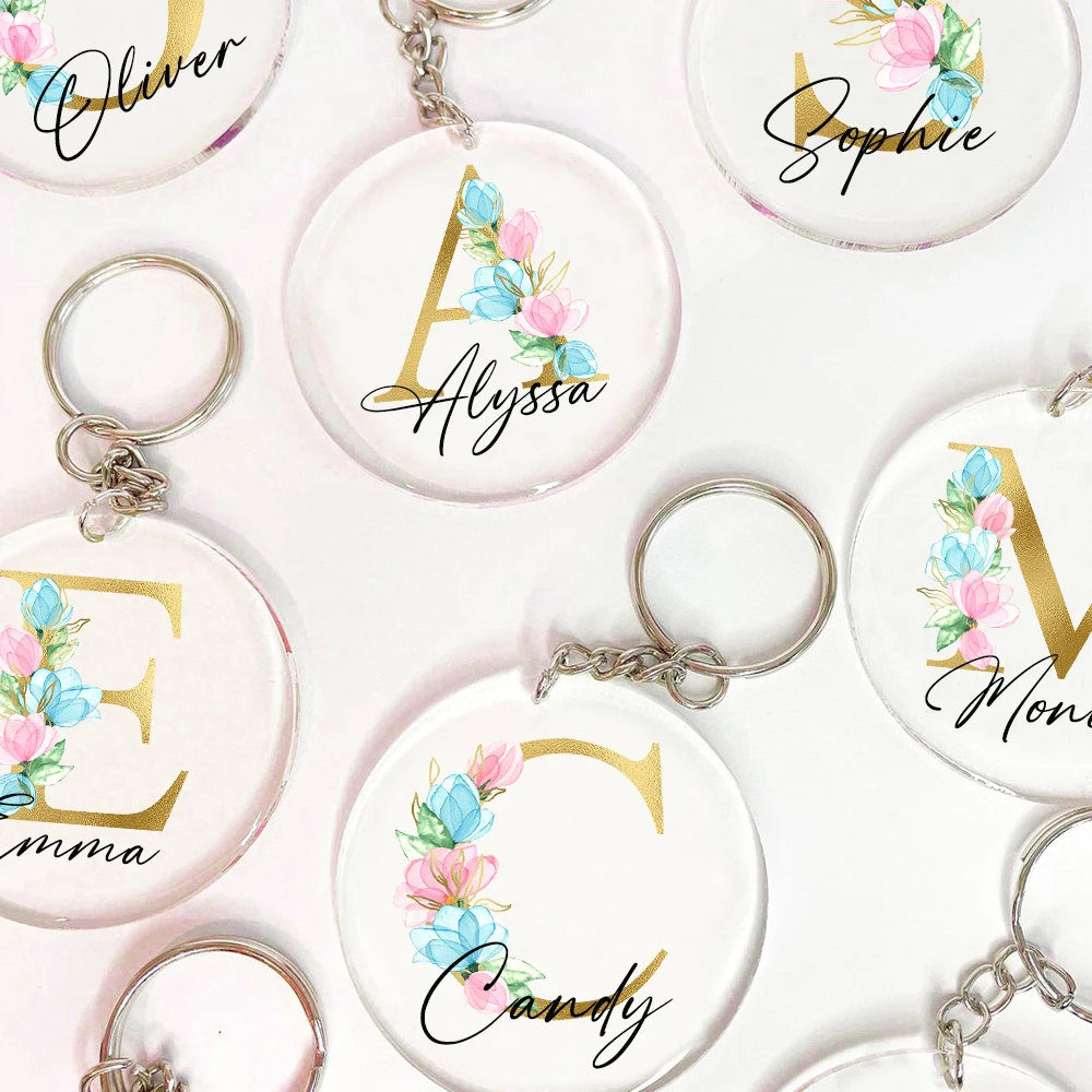 Personalized Initial with Name Keychain Key Chain Keyring Mobile Phone Bag Jewelry Accessories Wedding Bridesmaid Birthday Gifts