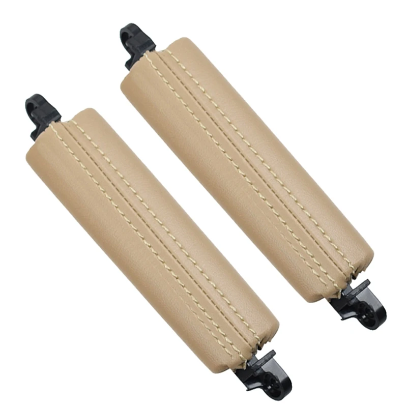 2PCS Car Front Door Handle Pull Trim PU Leather 7L6867161 For VW Touareg 2003-2010 Parts Side Door Handle Inner LHD RHD Beige