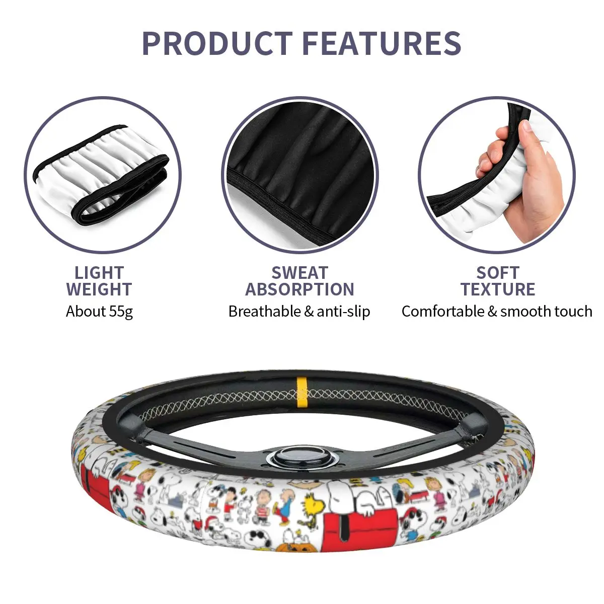 S-Dog-Snoopies Universal Steering Wheel Cover for Truck Anti-Slip Car Steering Wheel Protector 15 Inch 37-38cm Auto Accessories view 6