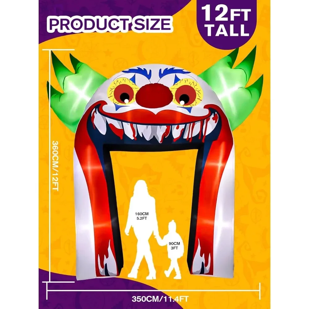 Kalolary 12 Ft Halloween Springkussens Clown Boog Buitendecoraties, Gigantische Clownboog Opblazen Tuinversieringen Enge Inflatab