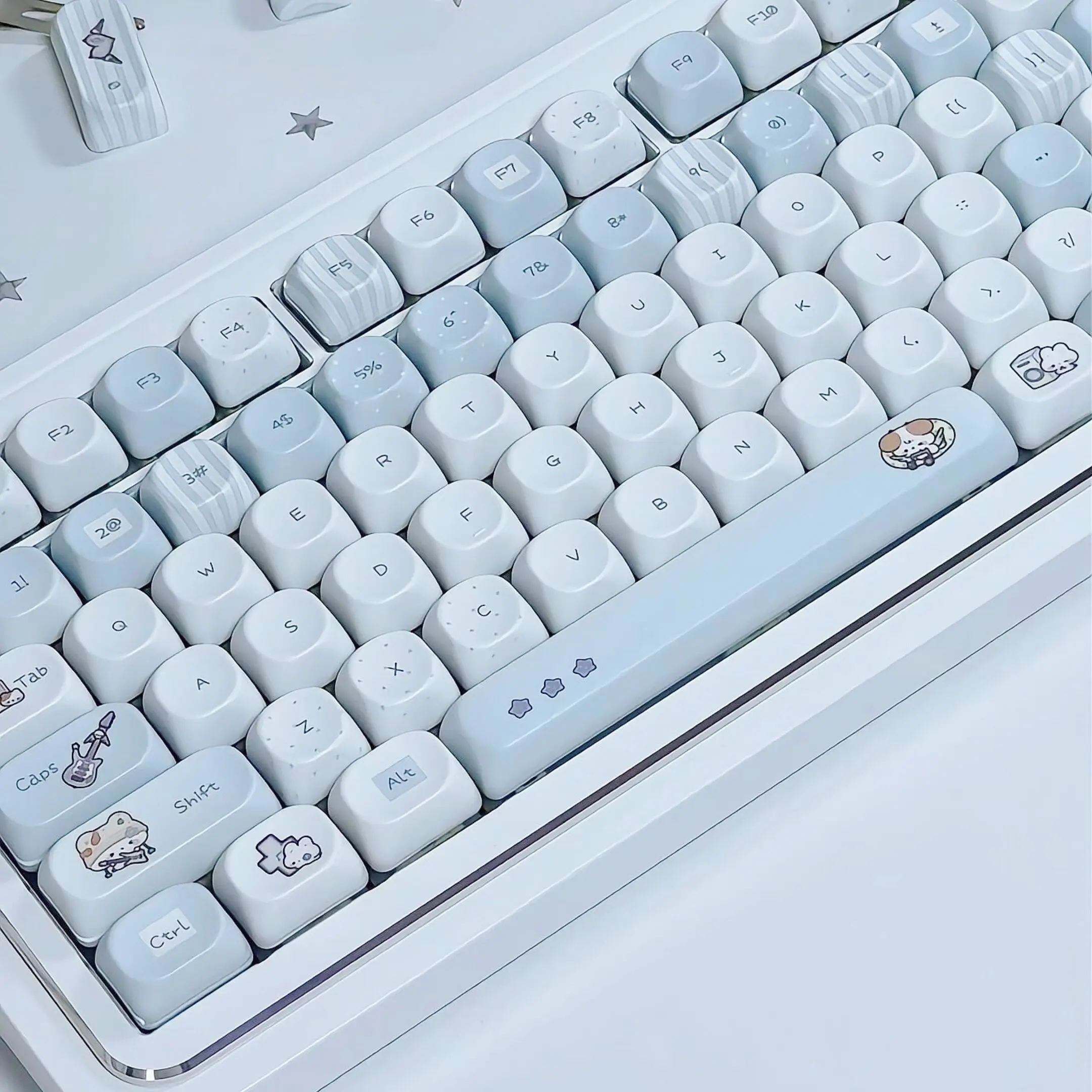 MAIMOOO Light Blue Musical Note Keycap MOA Profile PBT Thermal Sublimation Custom Cartoon Cute Keycaps for Mechanical Keyboard