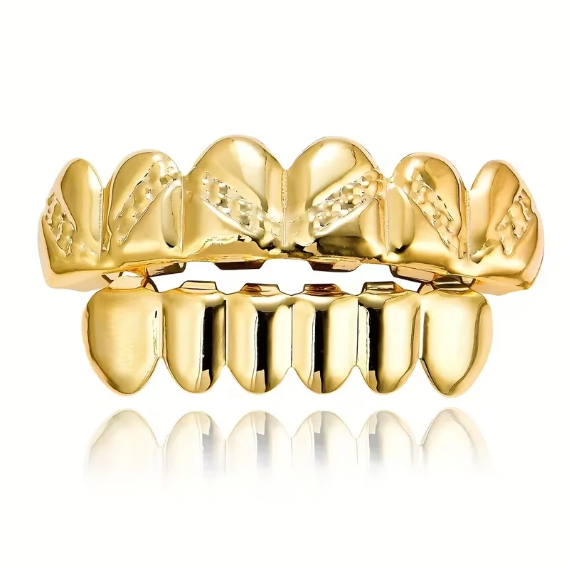 2Pcs Leopard Print Party Teeth, 14K Gold Plated, Hip-Hop Style, Suitable for Stage, Festival, Halloween Props And Decorations