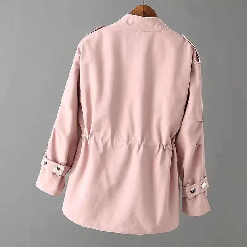 Jacket Women's Spring Autumn 2025 New Windbreaker Female Long Korean Loose Outcoat With Waist Thin Coat With Lining Trend Tops