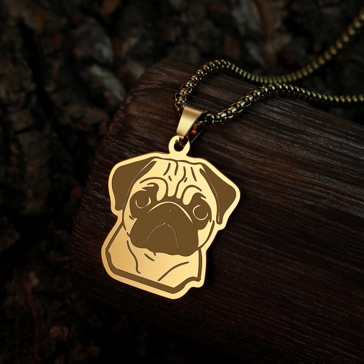 Kinitial Adorable Pug Dog Women Necklace Stainless Steel Jewelry Lovely Animal Pendant Necklace Birthday Gift