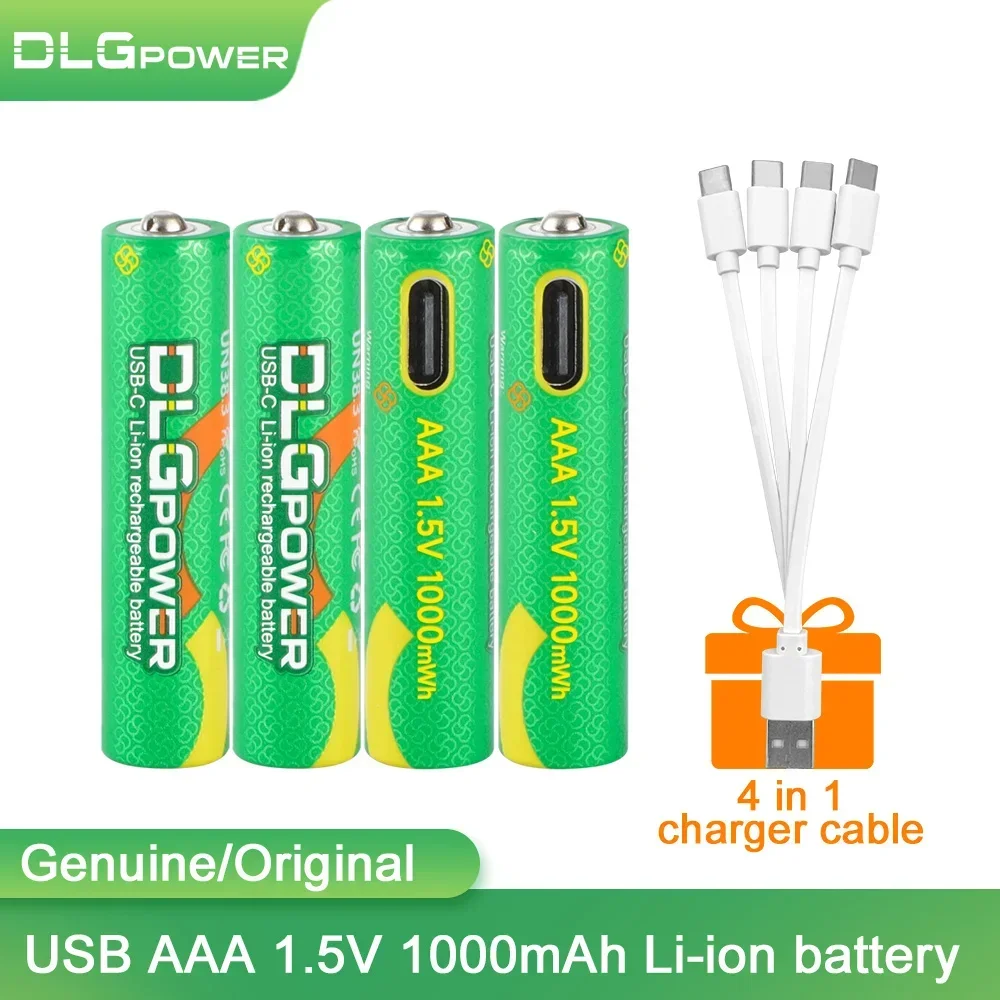 DLGpower AAA 1.5V USB Li-ion Rechargeable Battery aaa 1000mWh Lithium Batteries for Toys Remote Control Keypads Flashlight