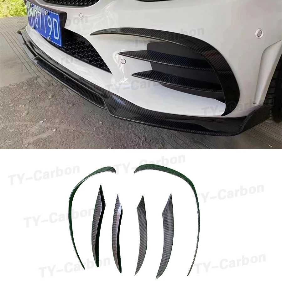 Front Fog light Cover trims Strips Splitter for Benz C Class W205 C205 C180 C260 C300 2019-2022 Real Cabon Fiber Car Grille