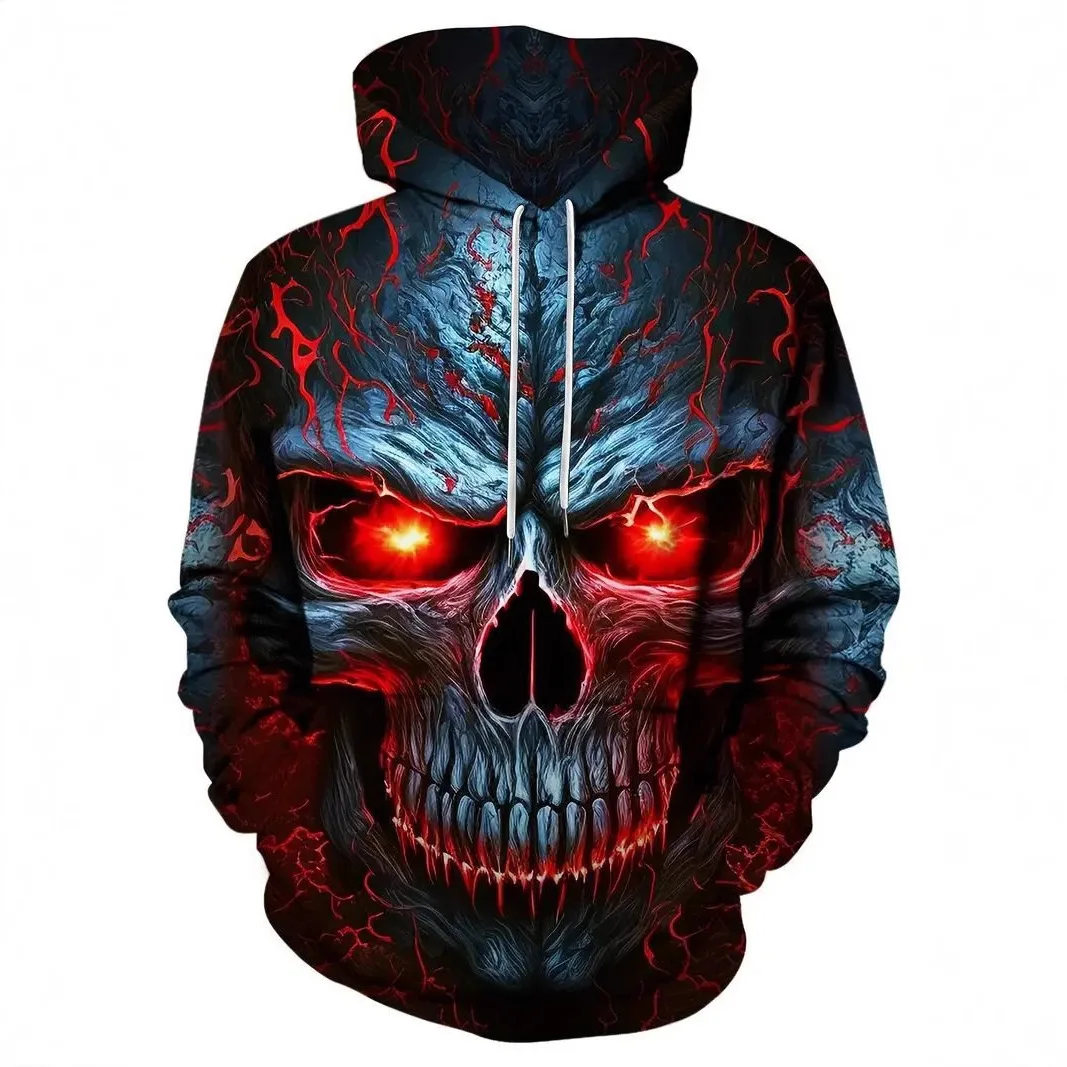

Men's Casual 3D Printing Burning Skull Graphic Print Hoodies Drawstring Comfortable Oversized Hooded Pullover