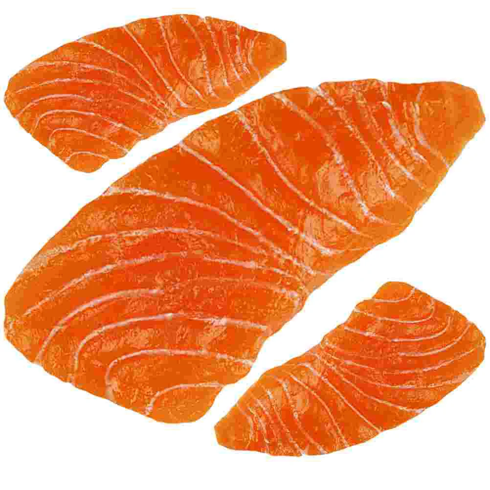 3 Pcs Salmon Fillet Model Mini Food Toy Lifelike Fish Meat Artificial Slices Fake Desktop Ornaments Models Pretend