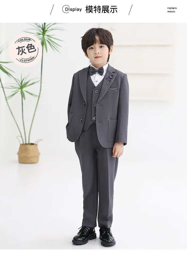 Anzug-Set für Jungen, Kinder-Blazer-Outfit, Blumenjungen-Hochzeitsanzug, Kostüm für Klavierauftritte bei Geburtstagsfeiern und formellen Anlässen – Detail 6