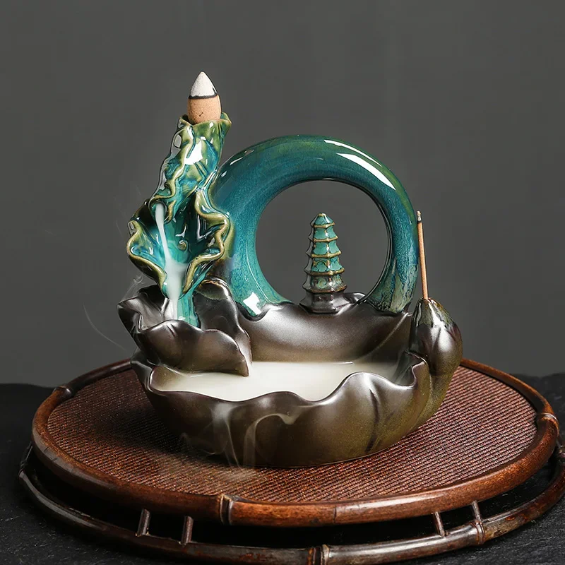 1 Stück, Keramik Lotus Der Mond Pagode Rückfluss Wasserfall Weihrauchbrenner Weihrauchstäbchenhalter Home Ornament Dekor – ohne Weihrauch