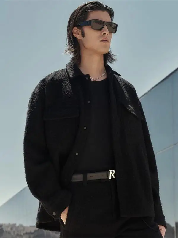 

Autumn Winter Flannel Jaet Bla Pure Color Collar ex Trendy Brand INS Long Sve Outerwear Youth ular Loose Fit