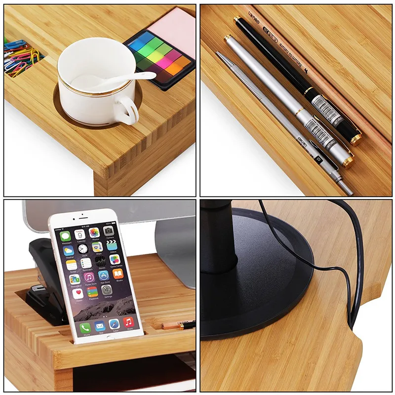 Computer Desk Laptop Cellphone  Stand  Container Bamboo Wood Natural