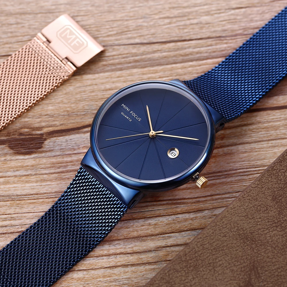 MINI FOCUS Minimalist Men Watches Waterproof Date Clock Ultra Thin Steel Mesh Strap Wrist Watch Relogio Masculino 0176G