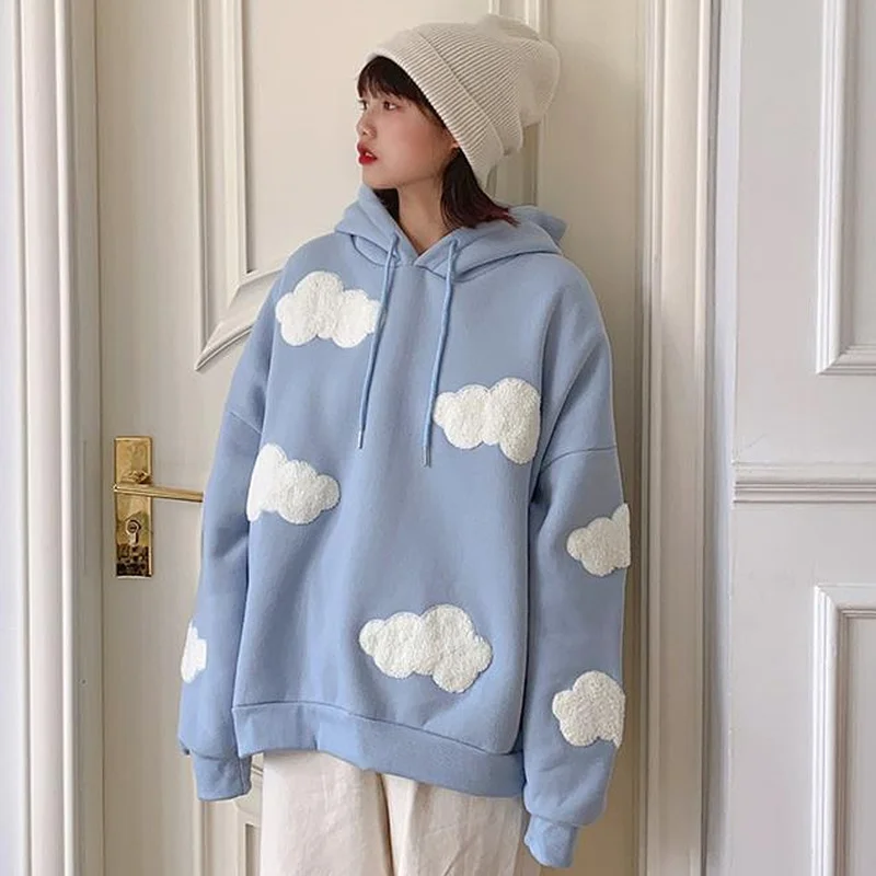 Sweat à capuche pour femme, vêtement ample, Chic, élégant, avec tout, dessin animé, nuage, Harajuku, Ulzzang