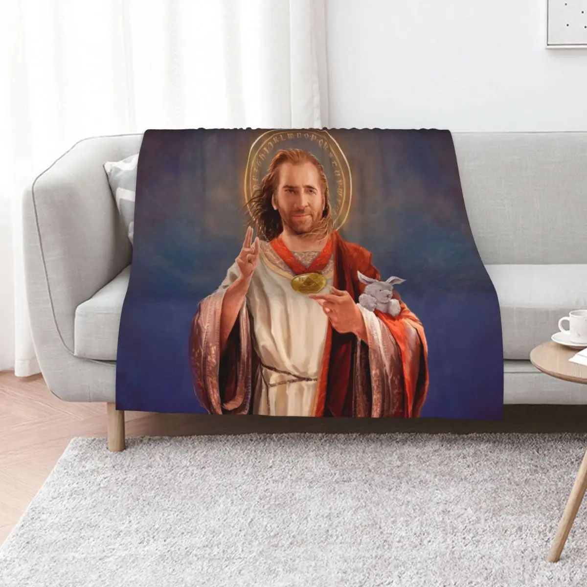 Nicolas Cage Saint Nicolas of Cage - Nic Cage Original Religious Painting Throw Blanket Luxury Designer Picnic Soft Blankets