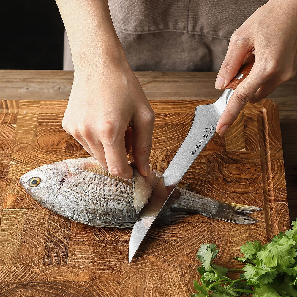 HEZHEN 7.3 Inches Fillet Knife German 1.4116 Steel Kitchen Filleting Knife Cutter Kitchen Tools Gift Box Redwood Handle