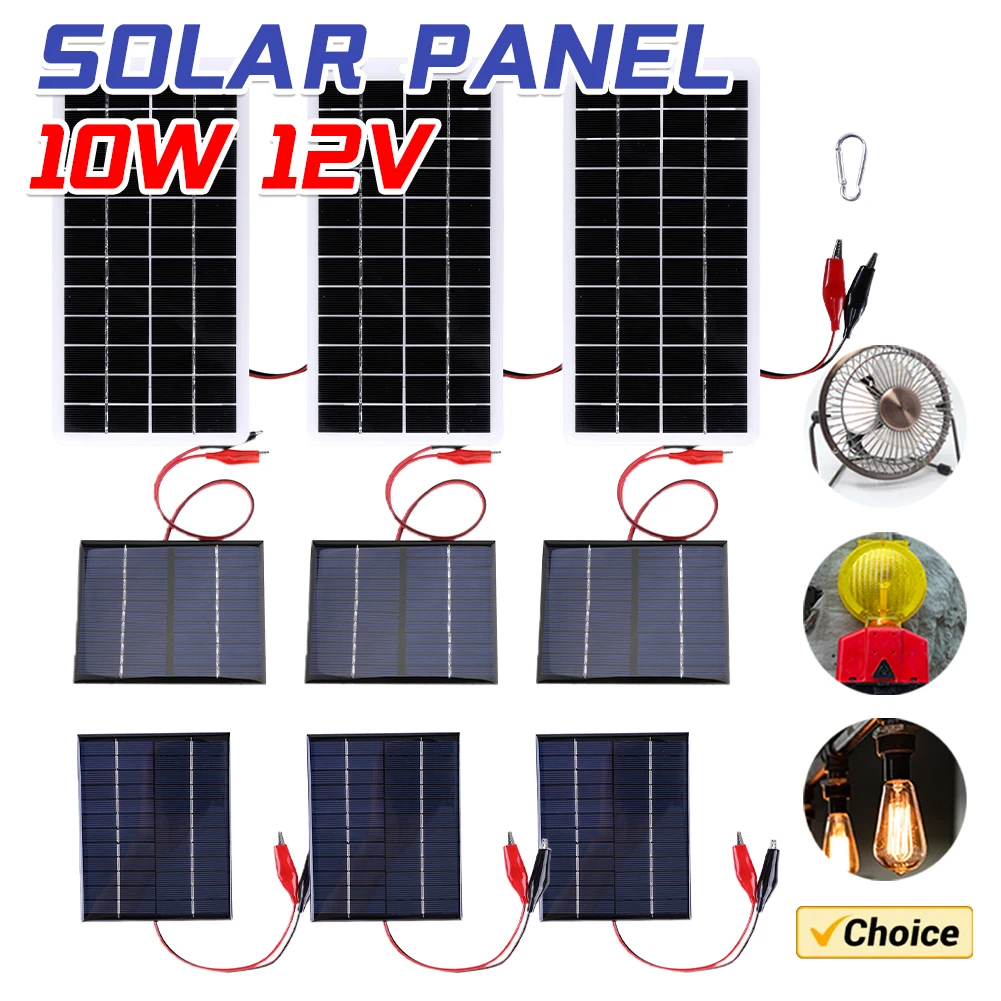 

10W Solar Battery Charger with Carabiner 12V Solar Charger Polysilicon Solar Charger Plate Portable for Outdoor Lamp Pump