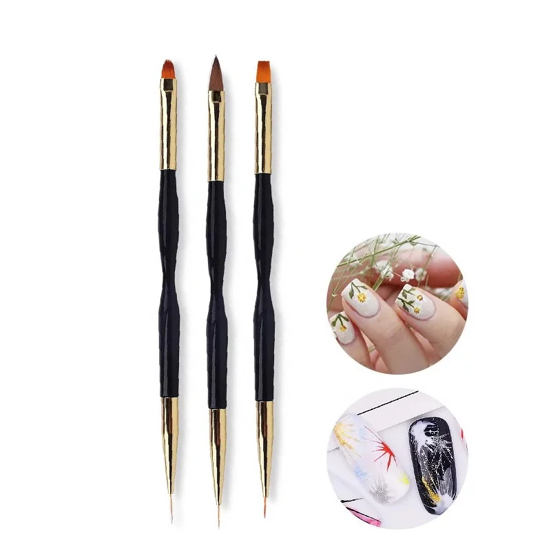 Conjunto de Ferramentas para Nail Art: Canetas e Pincéis para Desenho de Linhas Ultrafinas e Listras, Pincéis de Dupla Ponta para Pintura em Gel UV, F