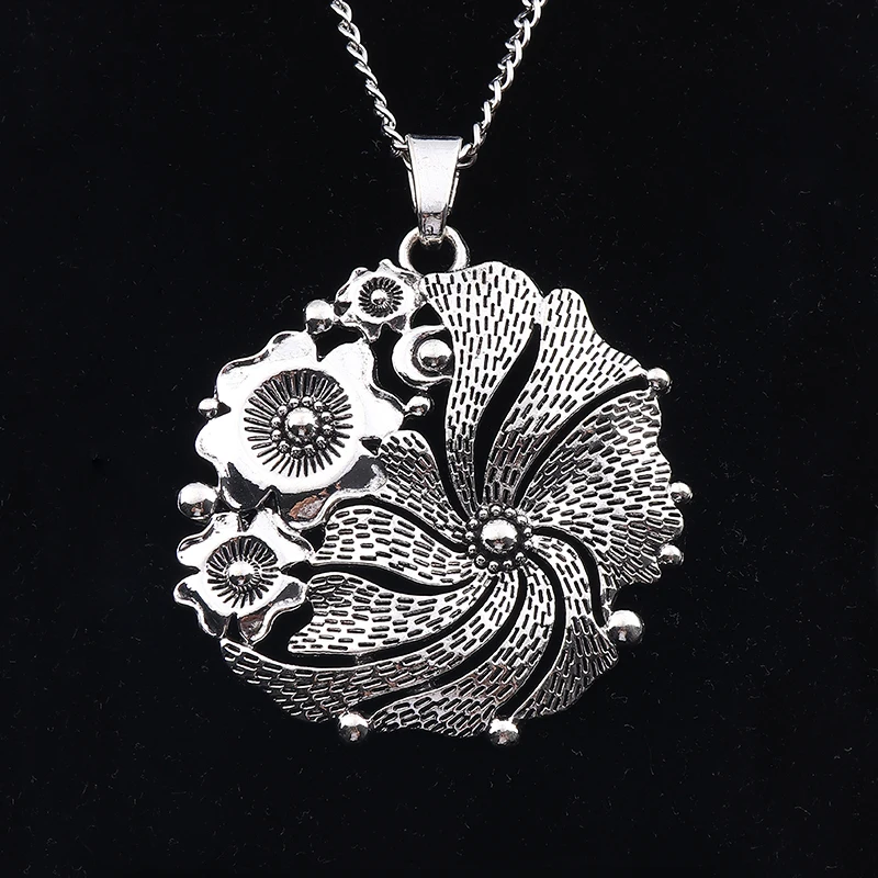 ZXZ Tibetan Silver Large Boho Flower Charm Pendant 68mmx65mm Long Chain Necklace 34\