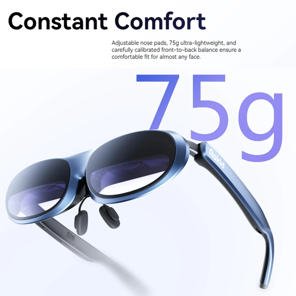 Rokid Max 120Hz 1080P AR Smart Glasses Magic Pack 3D Micro OLED 215' Max Screen FoV Viewing for Movie/Phones/Switch/PS5/Xbox/PC
