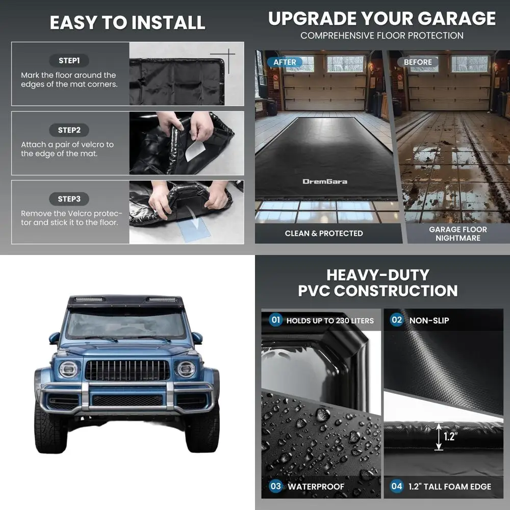 

Прочный ПВХ-коврик для пола гаража 7'9x18' - водонепроницаемый, с противоскользящим покрытием для легковых автомобилей, внедорожников и грузовиков