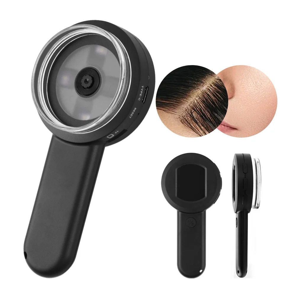Mini Rechargeable Handheld Digital Microscope for Skin Analysis - Portable 8 LEDs Magnification Dermatoscope & Skin Analyzer