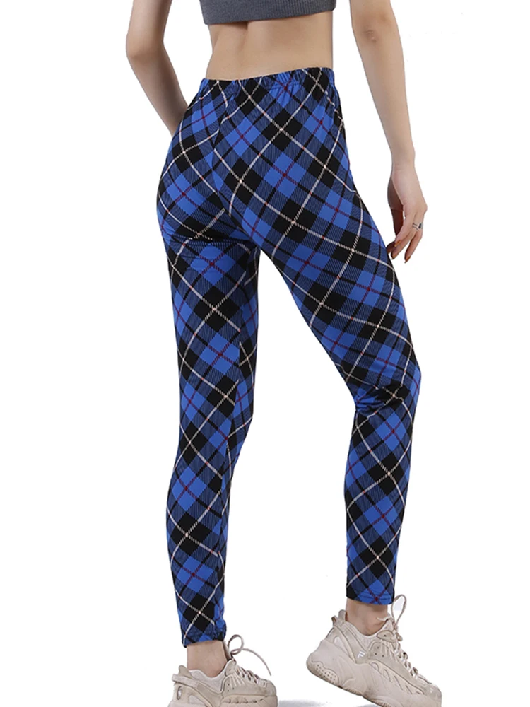 YSDNCHI 2022 Fitness Activewear Sport Elastic Plaid Printed Leggings Women Pants XXL Workout Trousers High Waist Leggins