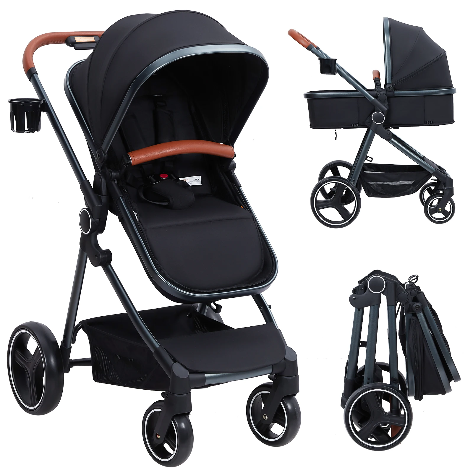 1 Convertible Baby Stroller Foldable Infant Stroller Toddler Stroller with Stroller Seat