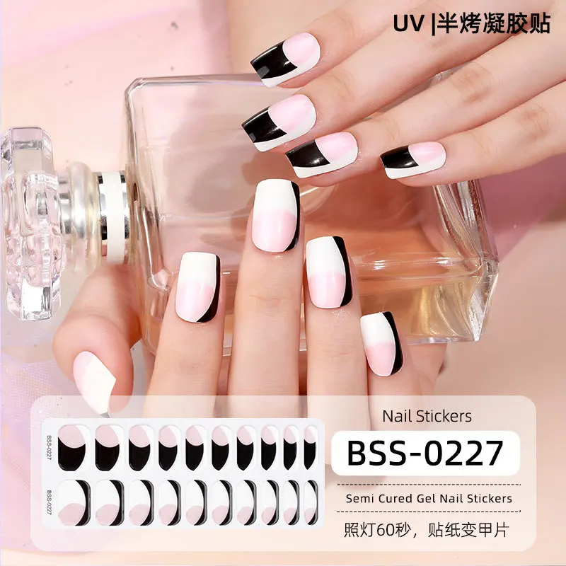 16/20 Tips Semi-cured Gel Nail Stickers 3d French Nail Patches Full Cover Nail Decals Nail Art Decoration UV Lamp Need