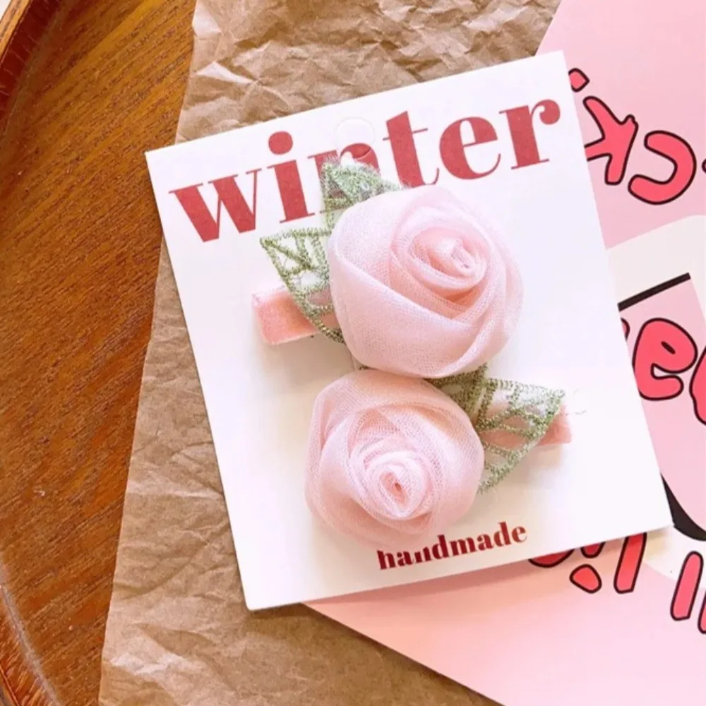 Korean Kids Girls Fabric Flower Pink Floral Bangs Barrettes Sweet Kawaii Handmade Hairpins Photo Props Hair Clips Accessories