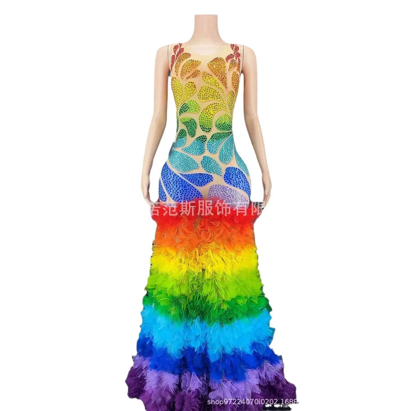 

Rhinestone Mermaid Sleeveless Long Wedding & Party Dress Chic & Charming Robe De Soiree Elegante Pour Femme Performance Outfits