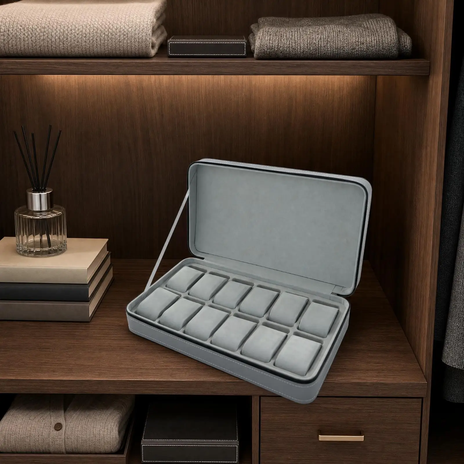 12 Slot Watch Case Holder Portable Velvet Interior PU Leather Travel Storage Box for Wrist Watch Collection