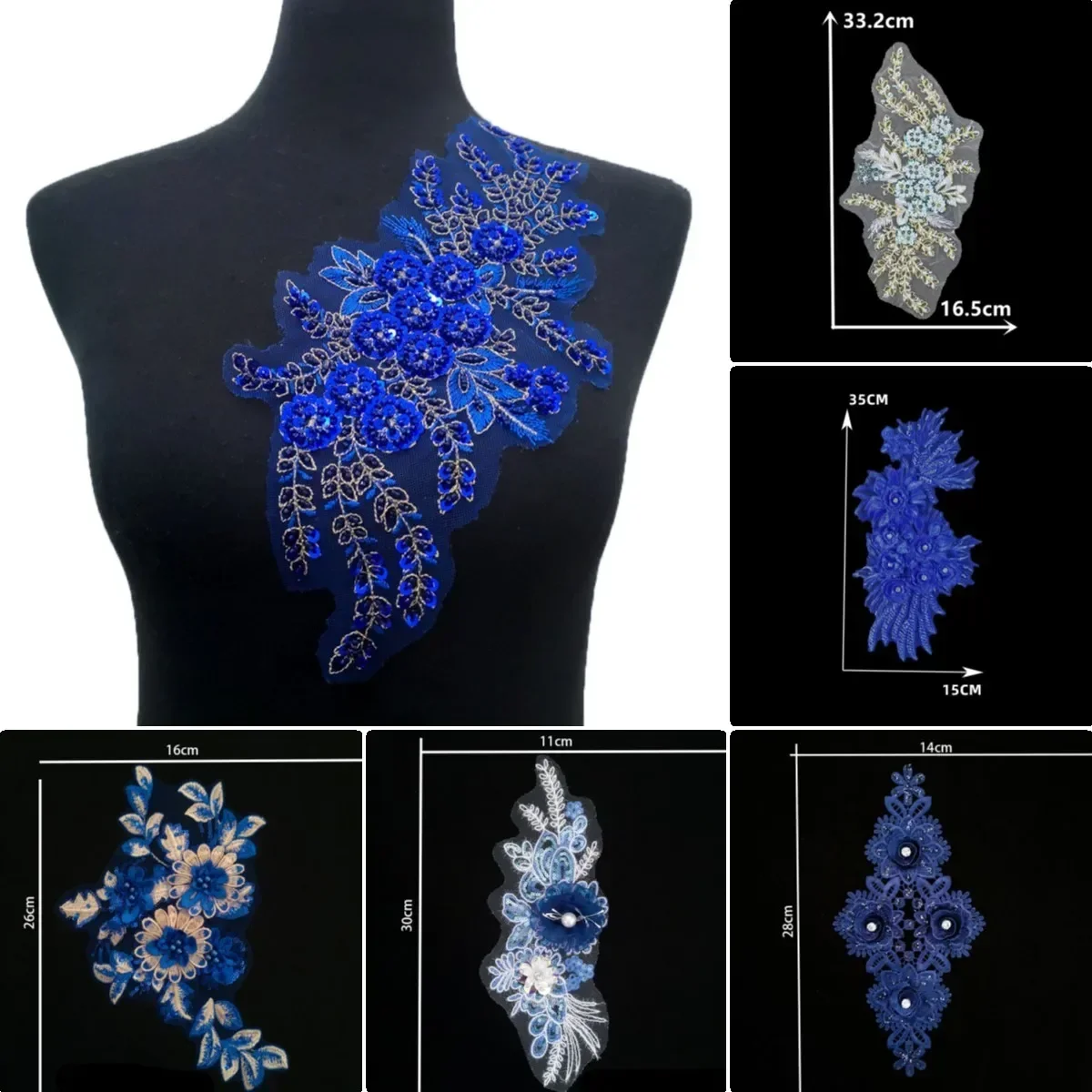 Wholesale sales of 1-10 pieces blue Gauze nail bead embroidery polyester sewing single flower lace DIY clothing accessories