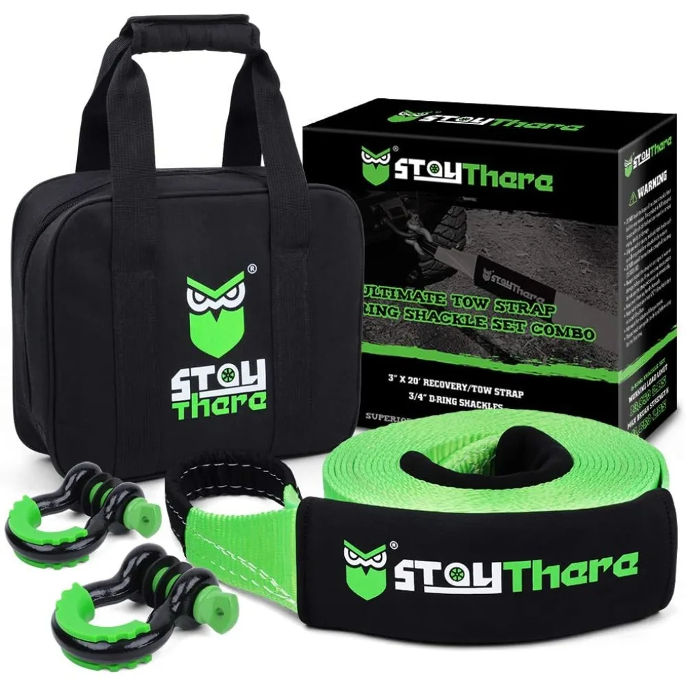 

Сверхмощный комплект для восстановления буксирного ремня длиной 3 дюйма на 20 футов с емкостью 35 000 фунтов и скобами D-образного кольца для экстренного буксировки