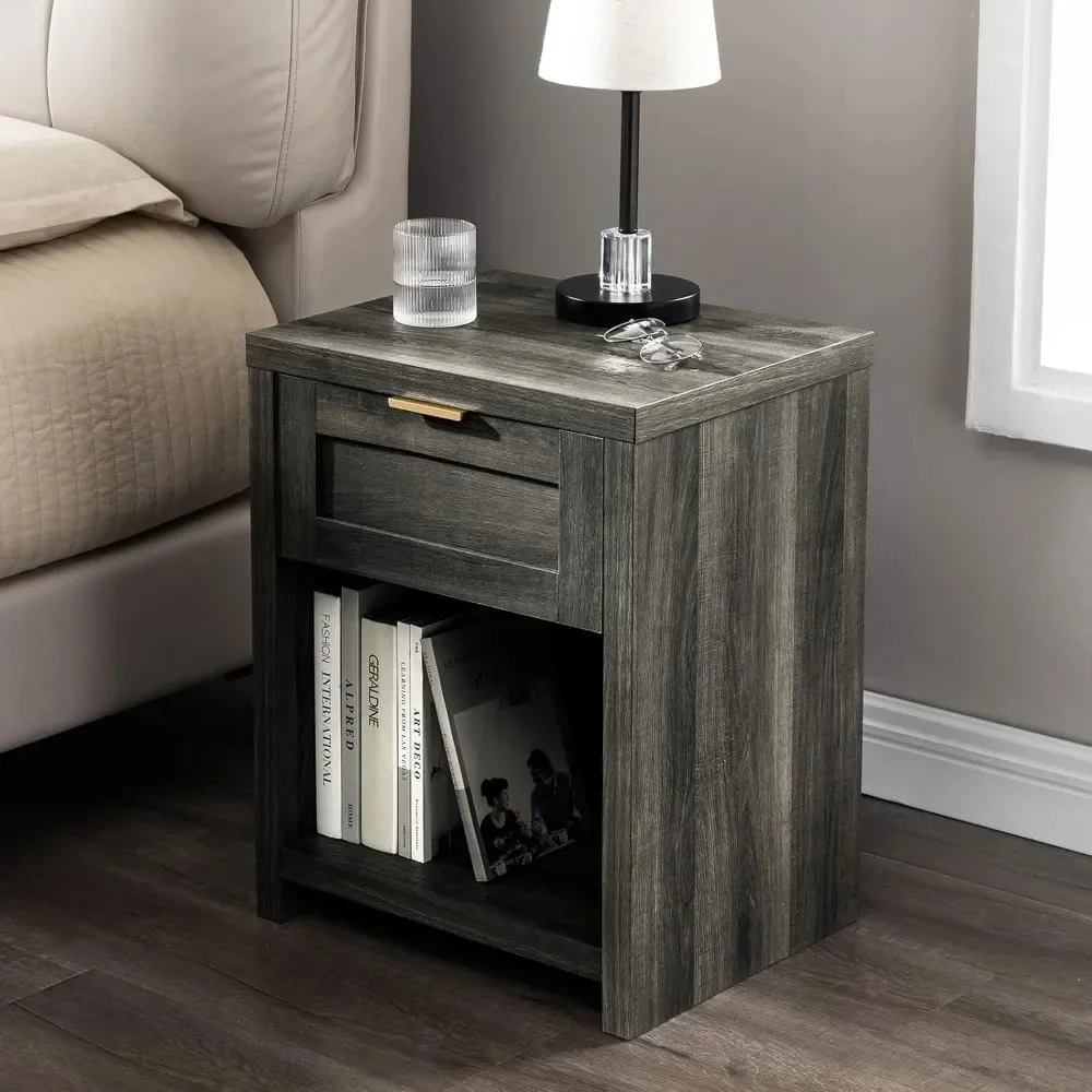 Night Stand Set 2, End Table with Drawer and Storage Shelf Accent Table, Minimalist Sofa Bed Side Accent Table with Drawer