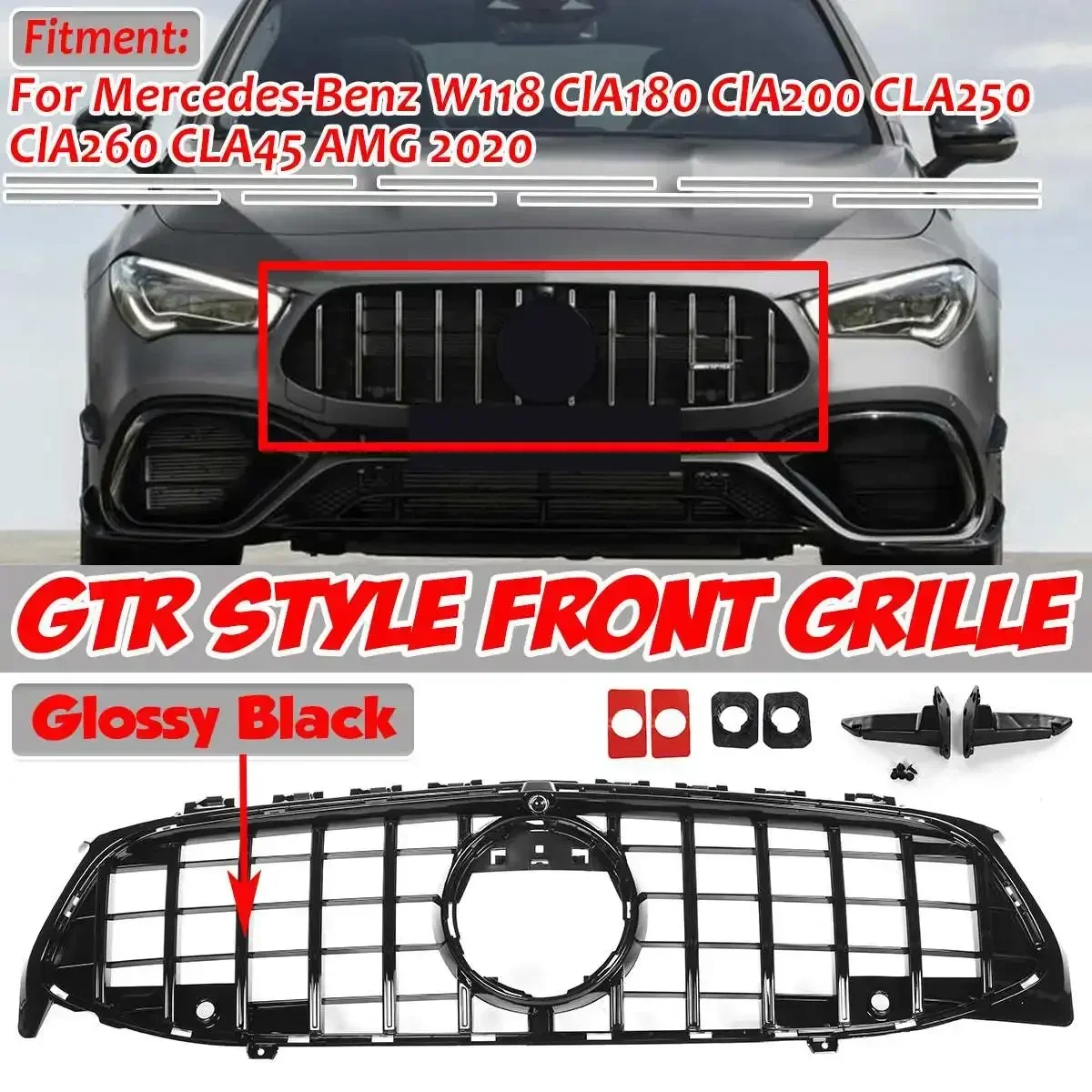 W118 For GTR Style Grill Car Front Bumper Grille Grill For Mercedes For Benz W118 ClA180 ClA200 CLA250 ClA260 CLA45 For AMG 2020