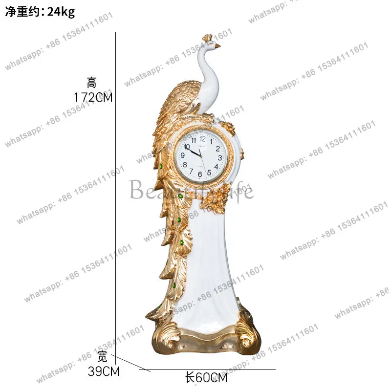 Peacock retro floor-to-ceiling large clock ornaments vertical living room TV cabinet home decorations
