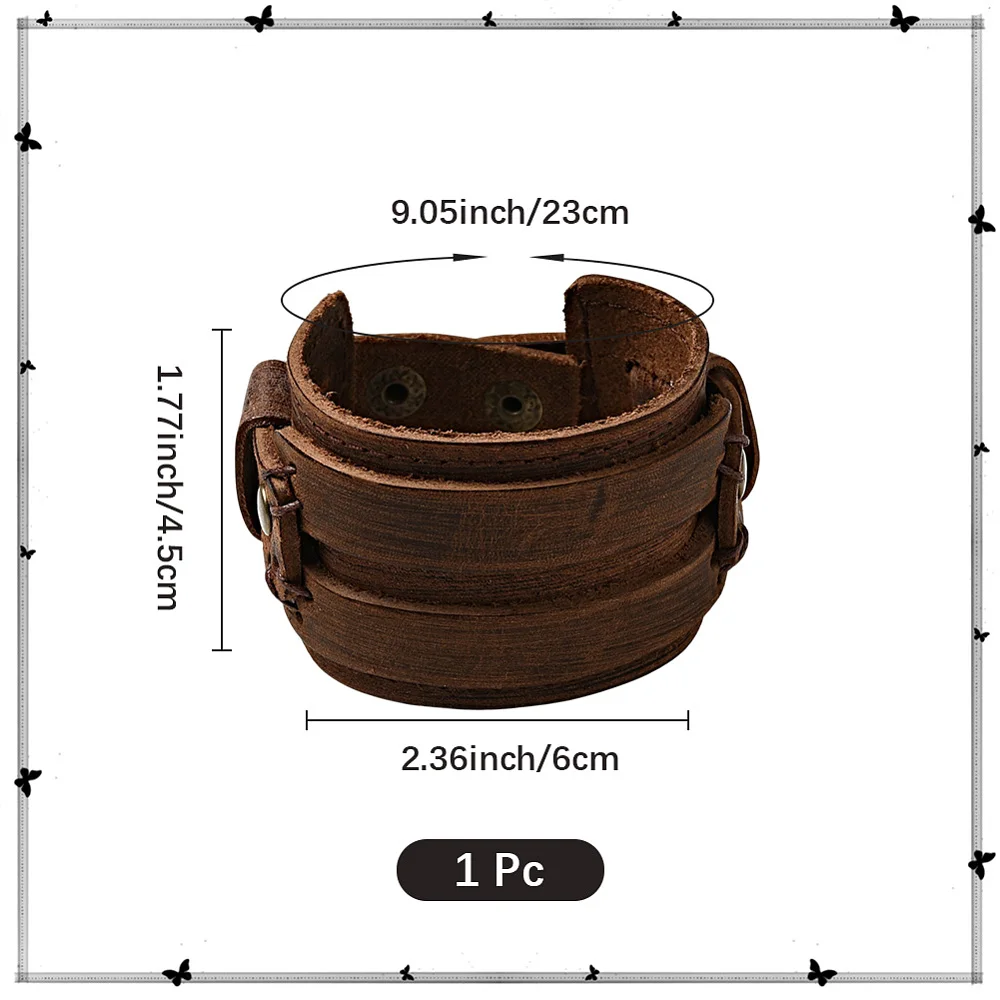 Brown Punk Genuine Leather Wrap Wristband Gothic Wide Cowhide Leather Cuff Bracelet Adjustable Handmad Bangle Arm Armor