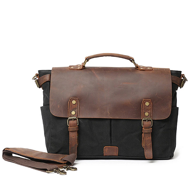 Man briefcase canvas shoulder tote messenger bag business computer bag