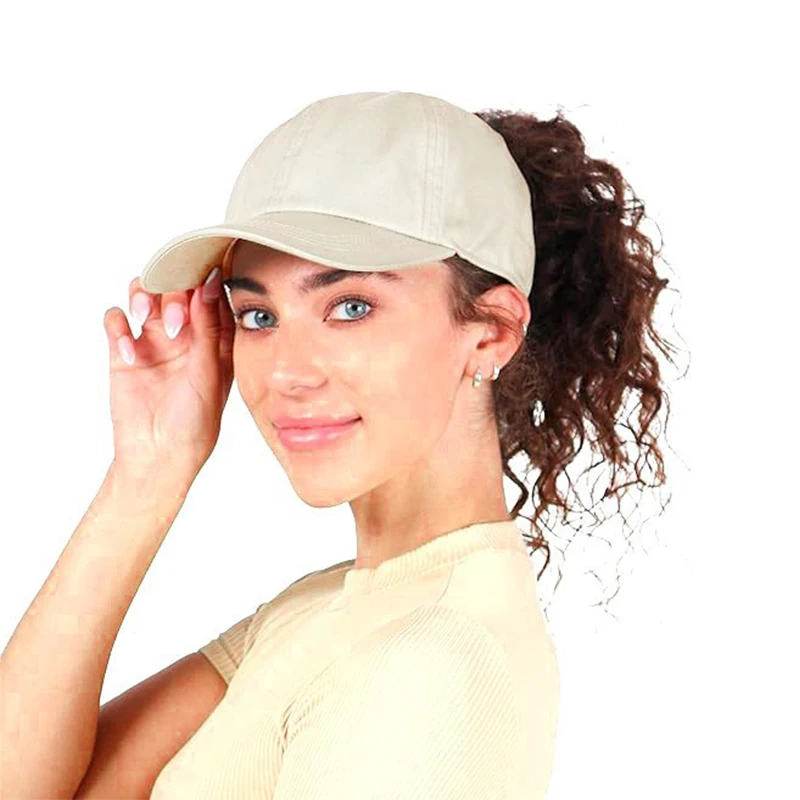 Fashion Simple Solid Color Back Magnetic Women's Cap Creative Design Shade Ponytail Convenient Sports Sun Hat Wholesale