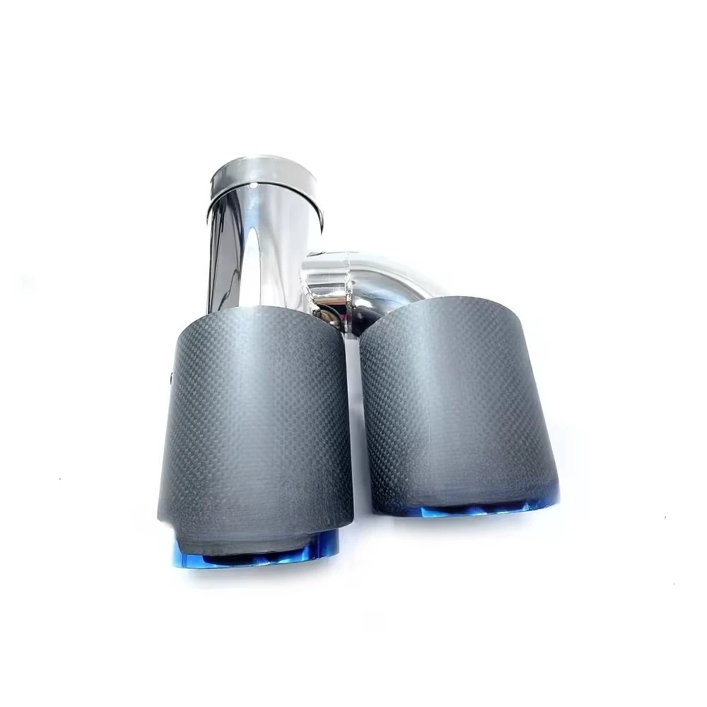 SXLL High quality performance 304 stainless steel double outlet carbon fiber baked blue exhaust system muffler exhaust tip
